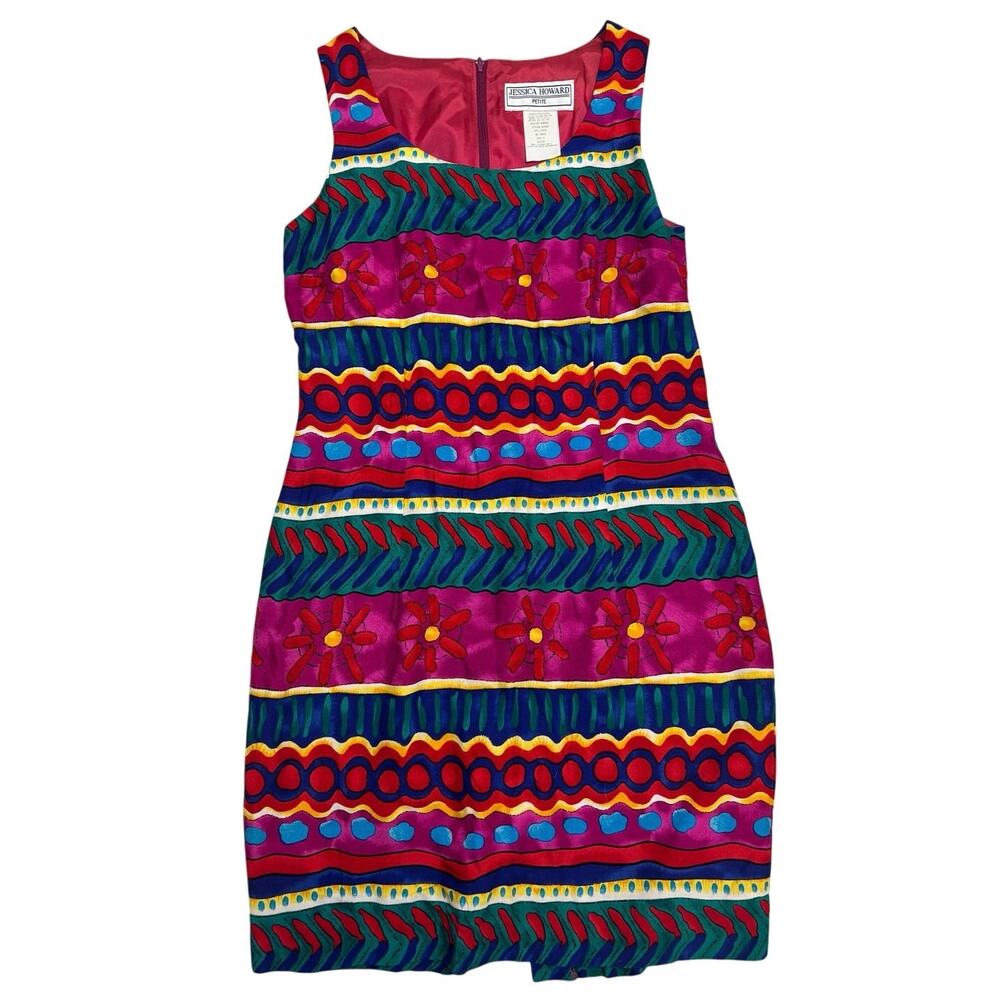 Jessica Howard sleeveless dress with bright stripes & floral accents 🌈✨ Size 6P